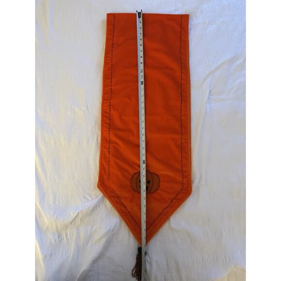 Orange Velvet Halloween Table Runner Pumpkin Appliques Beaded Tassels Home Decor - Picture 7 of 8
